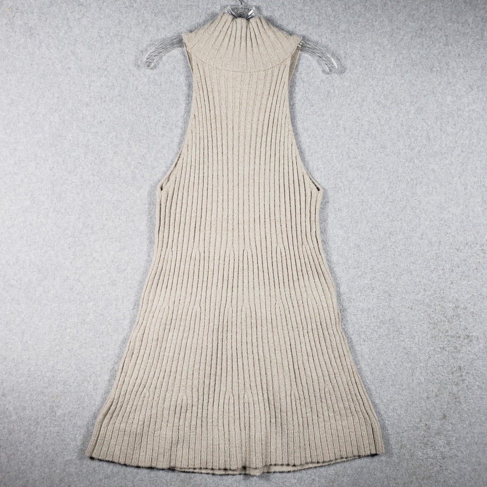 Free People Ribbed Knit Turtleneck Dress S Beige Sleeveless‎ Mini Boho Pockets - Picture 2 of 9